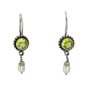 Sterling silver Pearl & peridot drop earrings